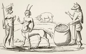 Der Mann-Hund, der Mann-Wolf, der Mann-Stier und der Mann-Schwein, nach einer Miniatur aus dem 14. Jahrhundert 